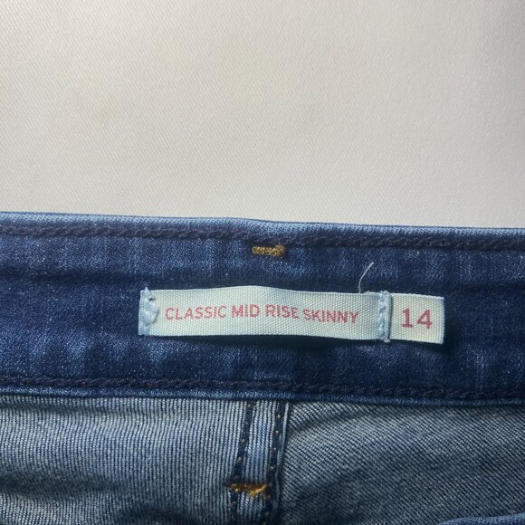 Levis Classic Mid Rise Skinny Jeans Womens 14 Raw Hem MedWash Denim Stretch EUC - Picture 4 of 12